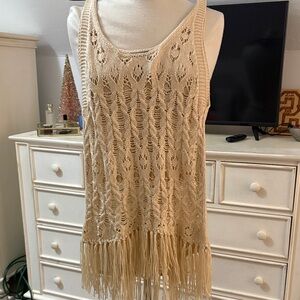 Daytrip Cream Crochet Fringe Tunic Tank Top